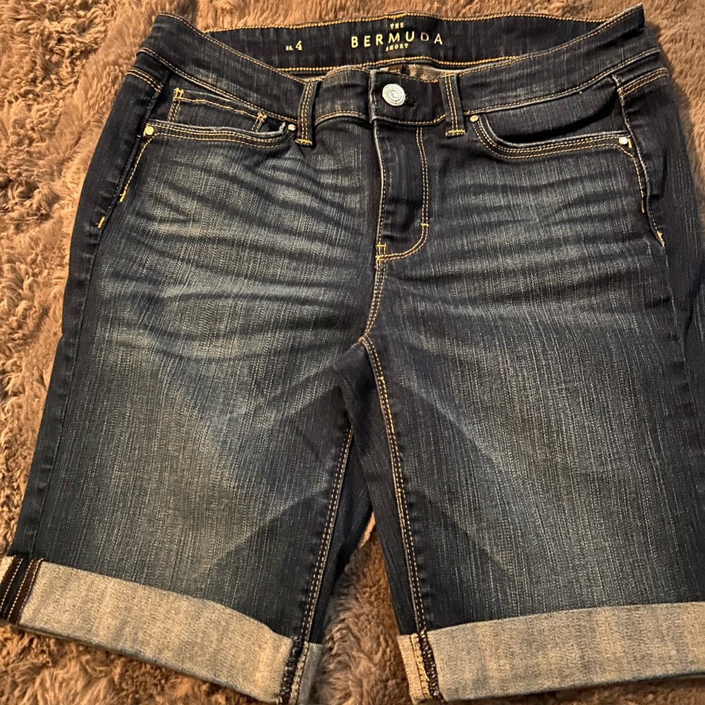 White House Black Market Denim Bermuda Shorts Casual Style